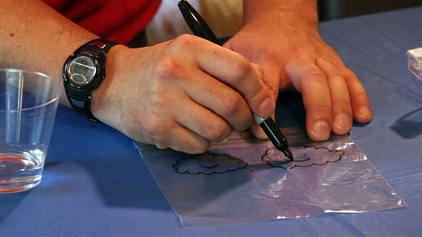 Decorate your bag with drawings of clouds and the sun!