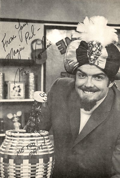 Larry Thompson as Mr. Whoodini on The Magic Shoppe with his sidekick Sam the Snake